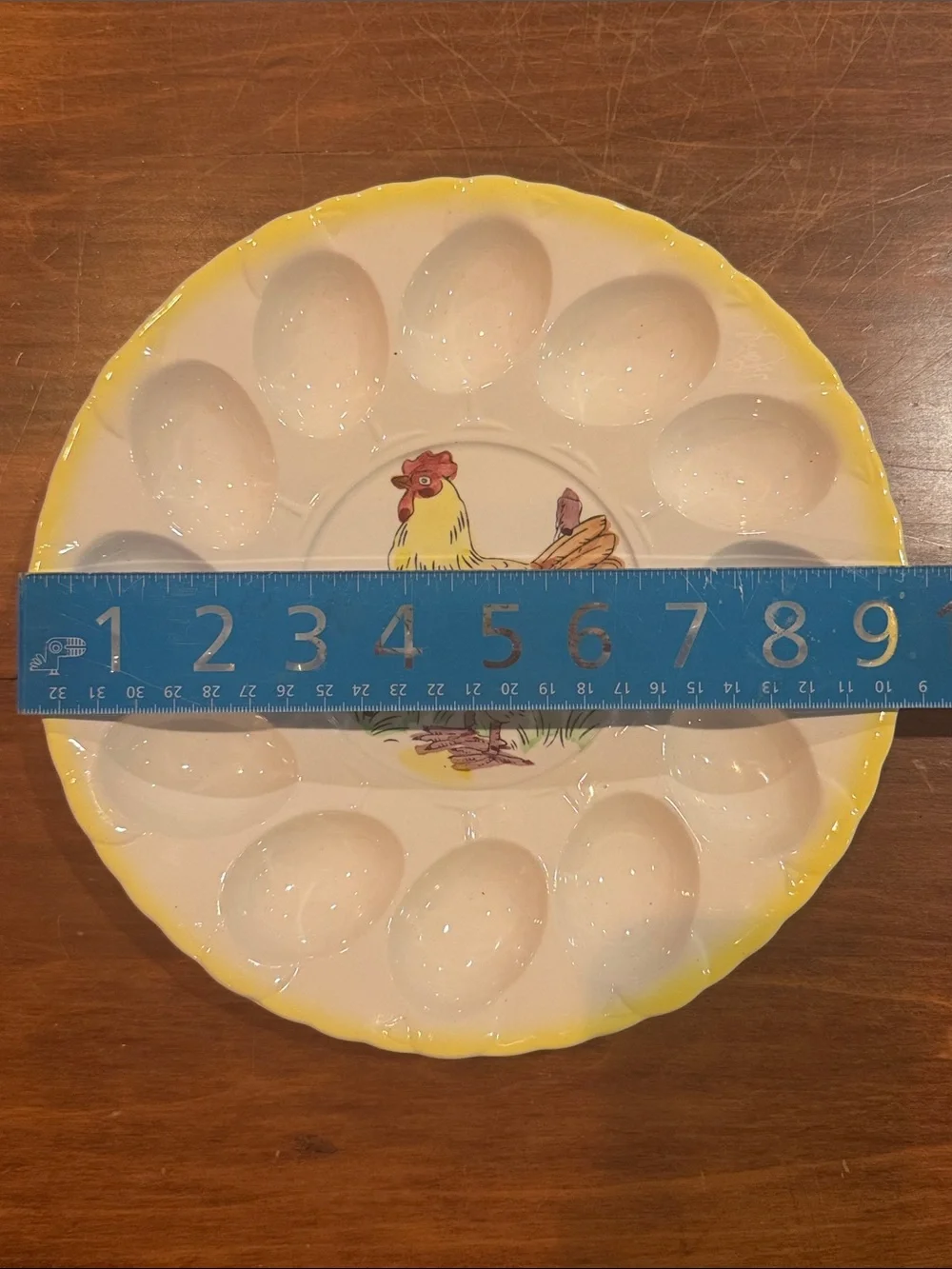 Vintage Painted Chicken Deviled Egg Platter Plate Holds 12 Cottagecore Ceramic